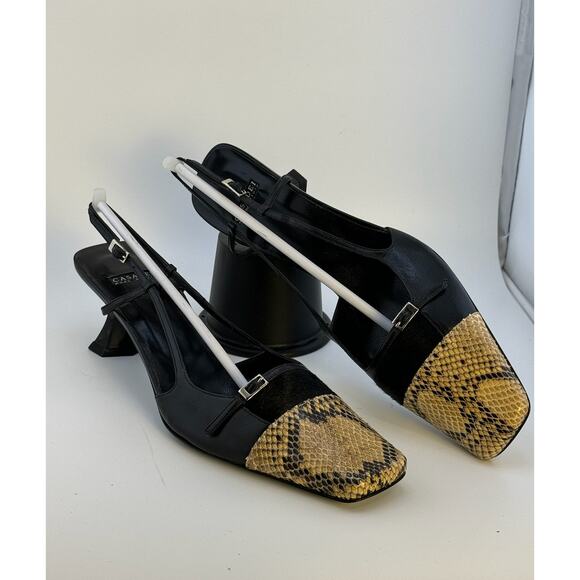 Vintage New Casadei Italian‎ Designer Leather Ponyhair Snakeskin Slingback Heels - Picture 1 of 16